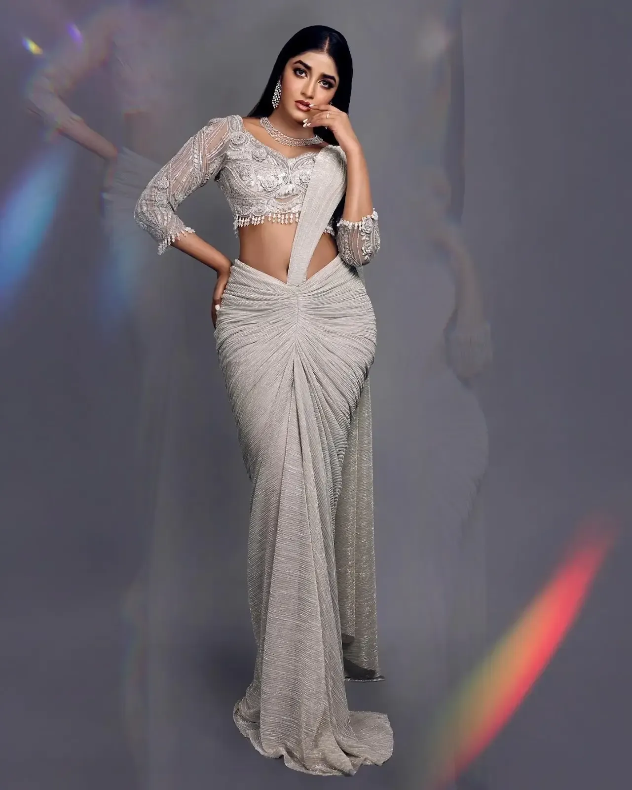 TOLLYWOOD ACTRESS DIMPLE HAYATHI IMAGES IN WHITE SAREE 9